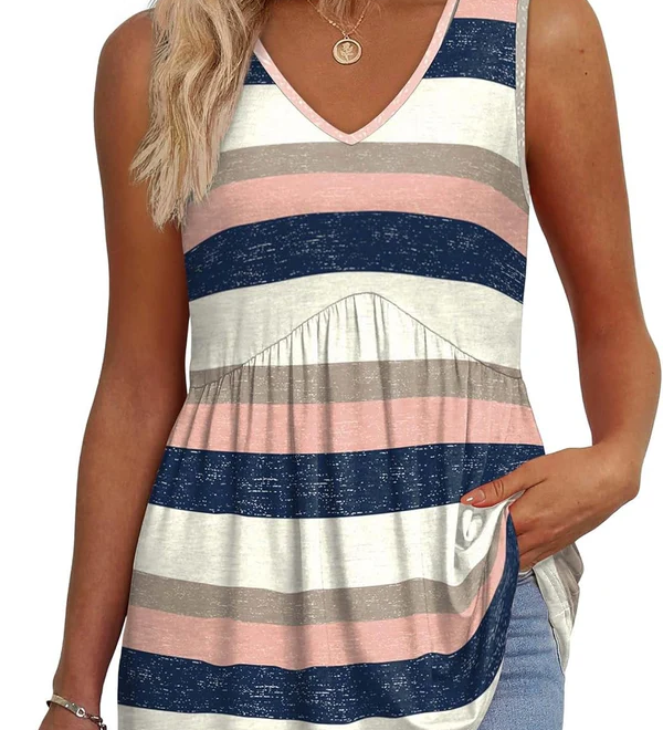 Mary™ | Camisola sem mangas com decote em V e peplum estampada