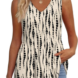 Mary™ | Camisola sem mangas com decote em V e peplum estampada