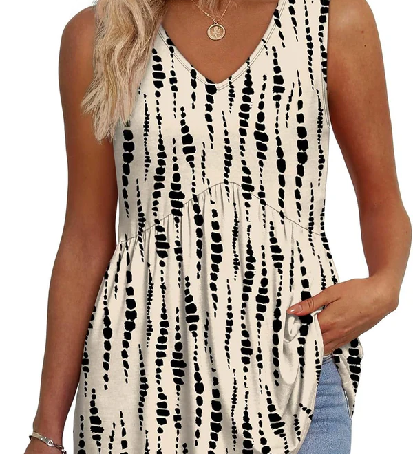 Mary™ | Camisola sem mangas com decote em V e peplum estampada
