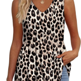 Mary™ | Camisola sem mangas com decote em V e peplum estampada