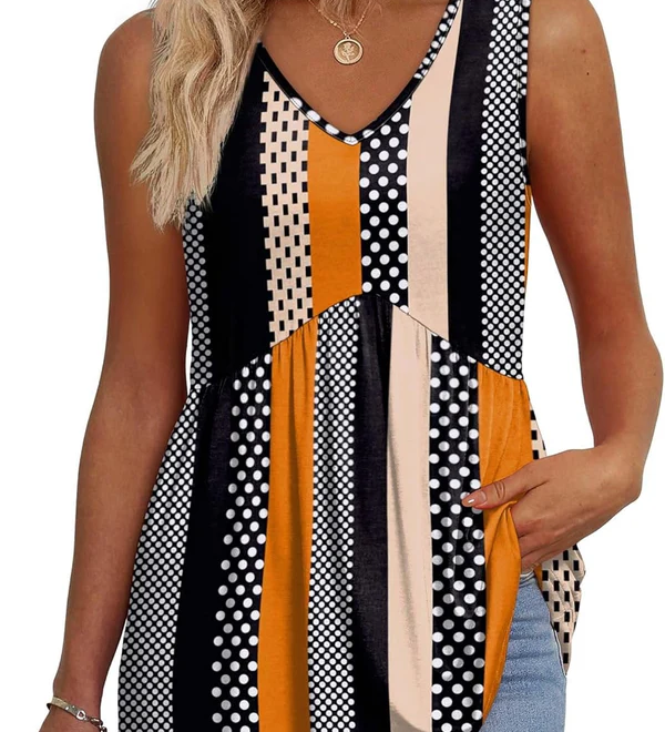 Mary™ | Camisola sem mangas com decote em V e peplum estampada