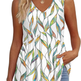 Mary™ | Camisola sem mangas com decote em V e peplum estampada