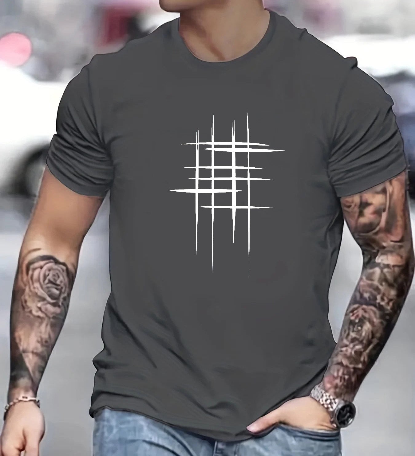 Cazel | Camiseta Elegante de Gola Redonda com Estampa Gráfica
