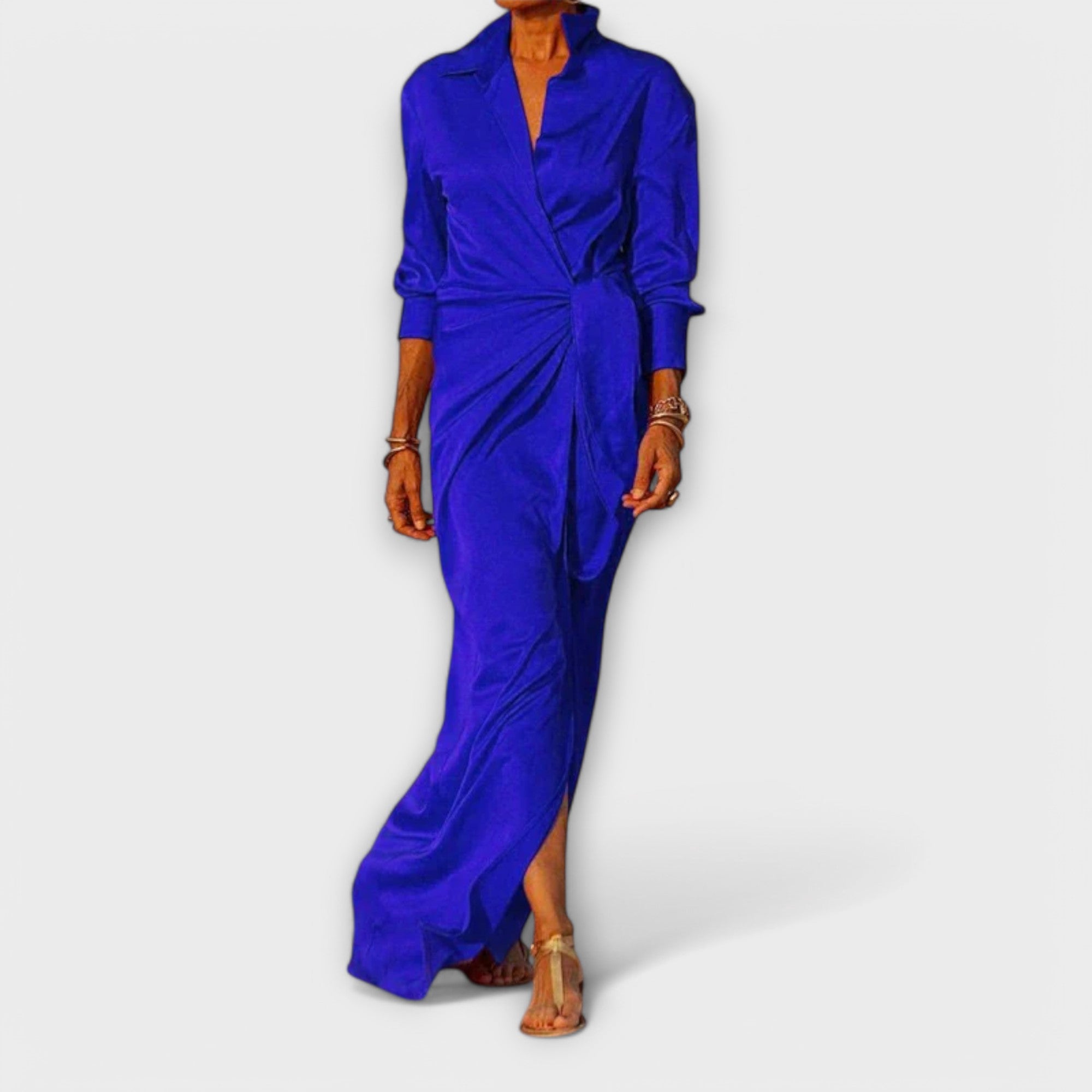Vestido Elegante com Cinto e Mangas Longas