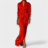 Vestido Elegante com Cinto e Mangas Longas