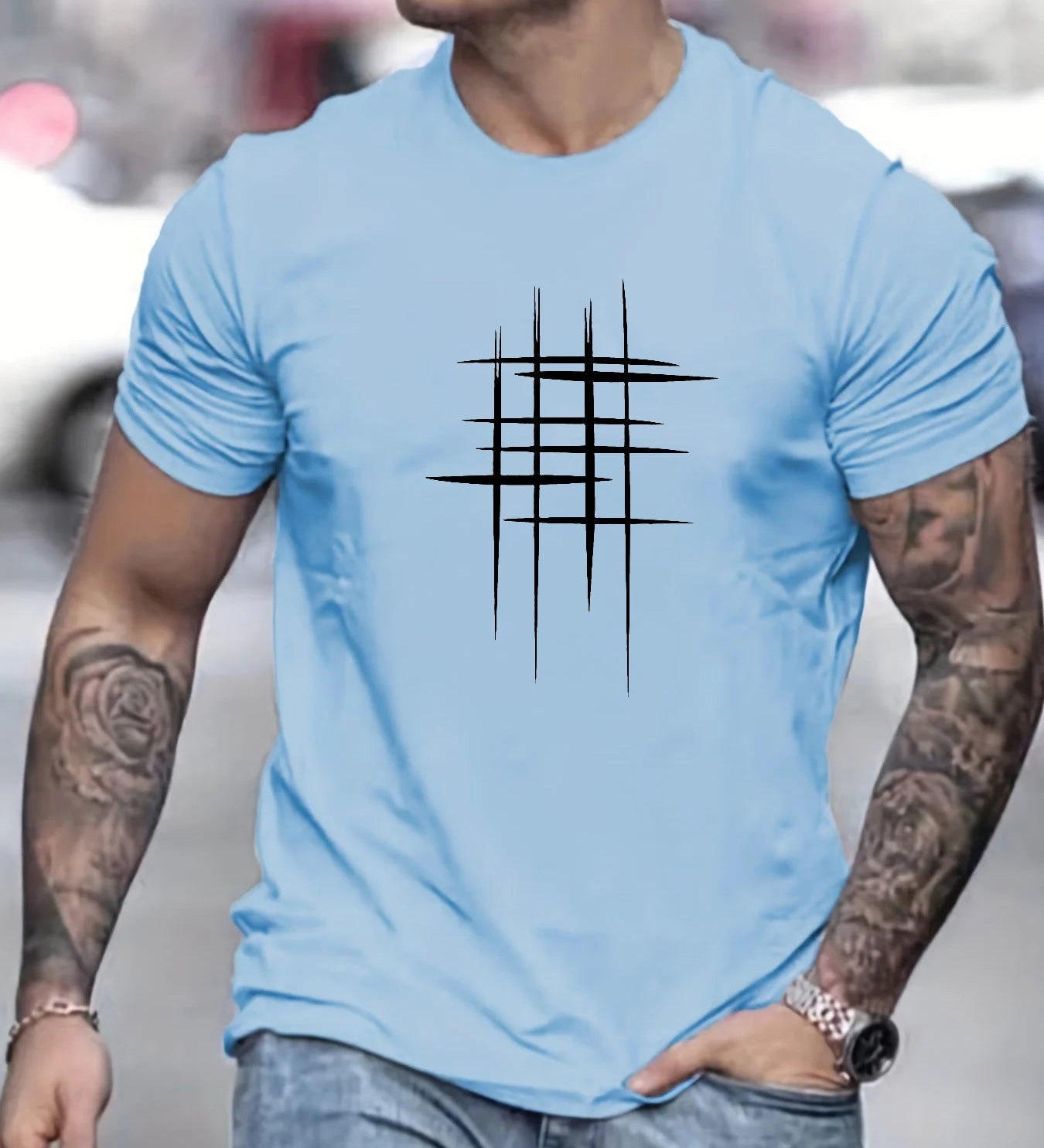 Cazel | Camiseta Elegante de Gola Redonda com Estampa Gráfica