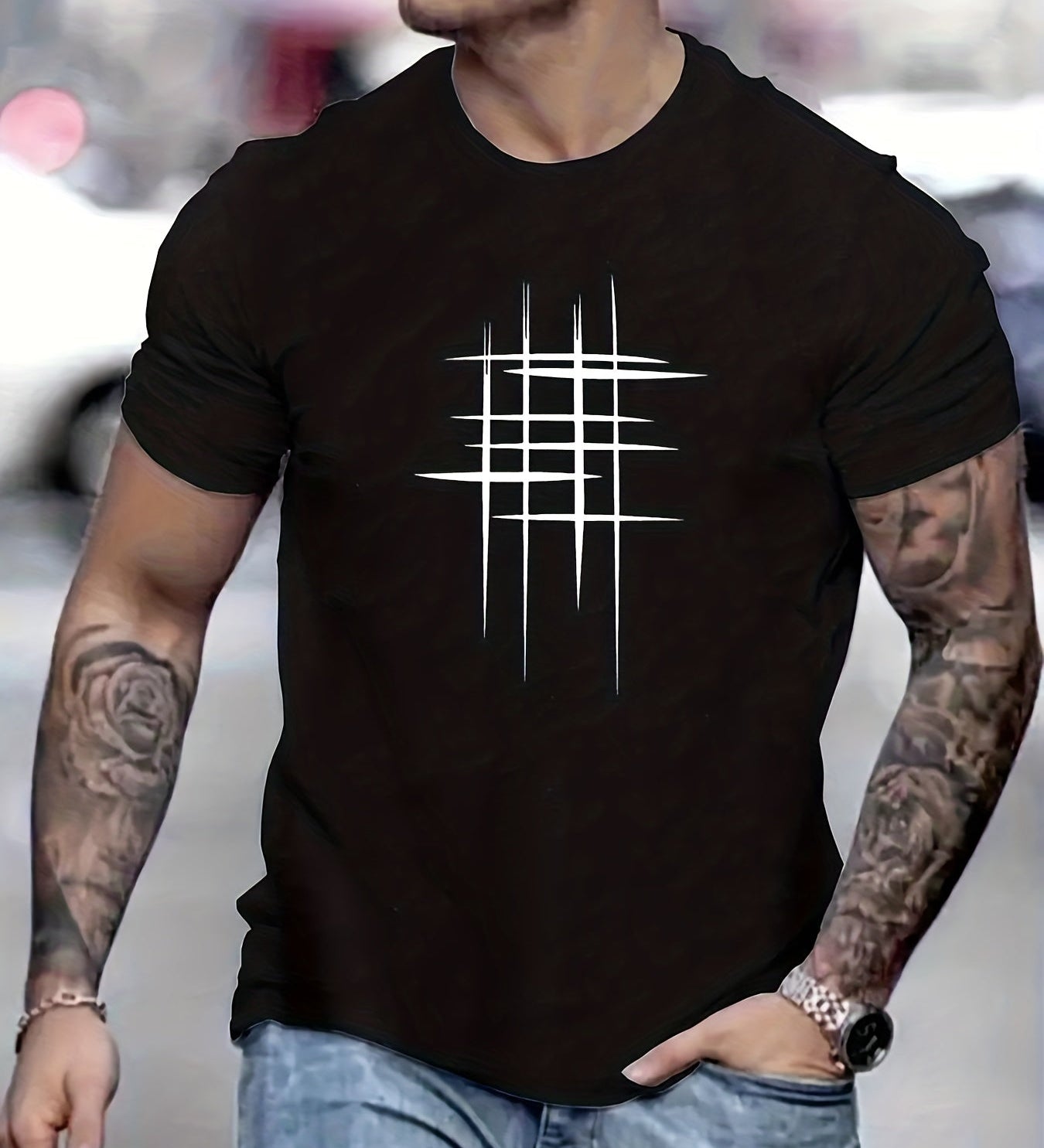 Cazel | Camiseta Elegante de Gola Redonda com Estampa Gráfica