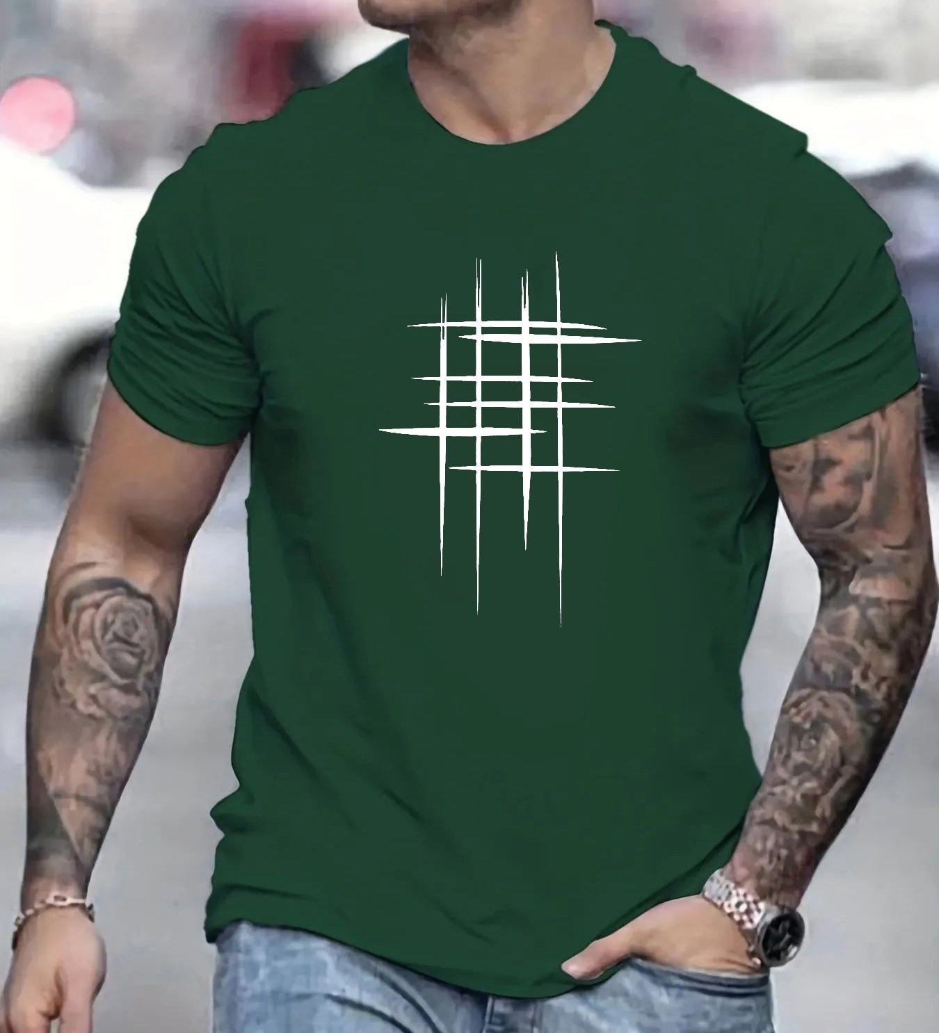 Cazel | Camiseta Elegante de Gola Redonda com Estampa Gráfica