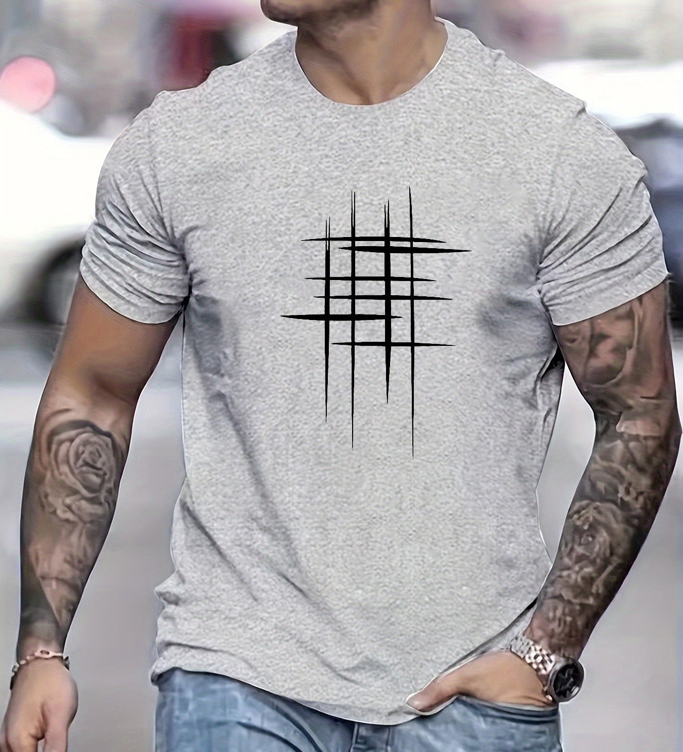 Cazel | Camiseta Elegante de Gola Redonda com Estampa Gráfica