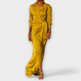 Vestido Elegante com Cinto e Mangas Longas