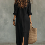 Soline | Vestido Longo Preto Botonado