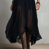 Top Preto Sem Mangas com Tule Vestido Maxi (com cinto)