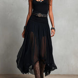 Top Preto Sem Mangas com Tule Vestido Maxi (com cinto)