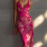 Vestido Bodycon Sem Mangas com Estampado Floral Fúxia