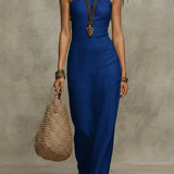 Vestido Halter Column em Linho Sintético Macio