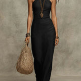 Vestido Halter Column em Linho Sintético Macio