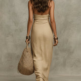 Vestido Halter Column em Linho Sintético Macio