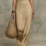 Vestido Halter Column em Linho Sintético Macio