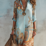 Vestido Maxi Floral Impressão Azul de Férias