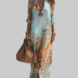 Vestido Maxi Floral Impressão Azul de Férias