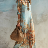Vestido Maxi Floral Impressão Azul de Férias