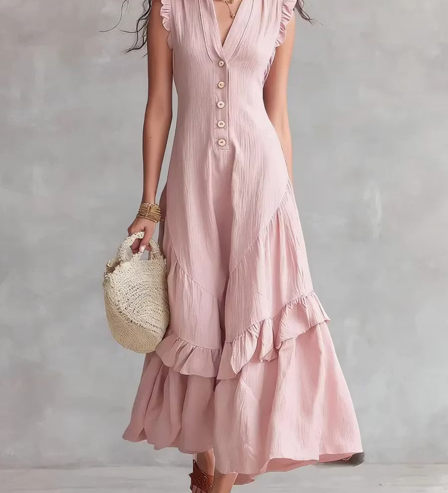 Vestido feminino minimalista de renda em algodão e linho