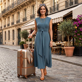 Emilia - Vestido longo elegante sem mangas e decote redondo