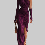 Rosalia - Vestido maxi elegante em roxo com um ombro