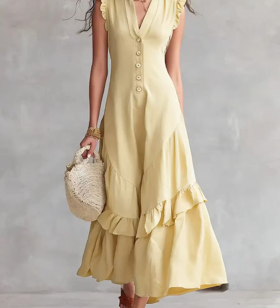 Vestido feminino minimalista de renda em algodão e linho