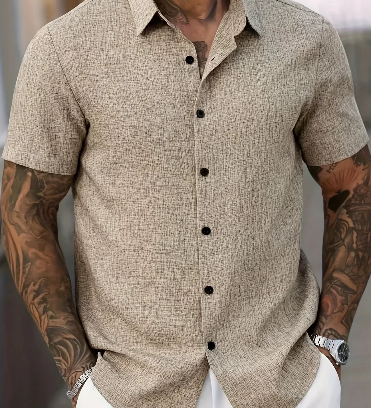 Cazel | Camisa de Manga Curta Leve em Mistura de Linho