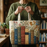 Bolsa artesanal acolchoada - Livros e Flores