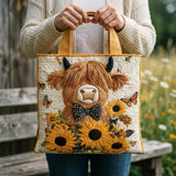Bolsa acolchoada - Vaca das Highlands com girassóis