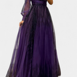 Natalia Maxi Vestido de Chiffon com Ombro Descoberto e Volume Rosa