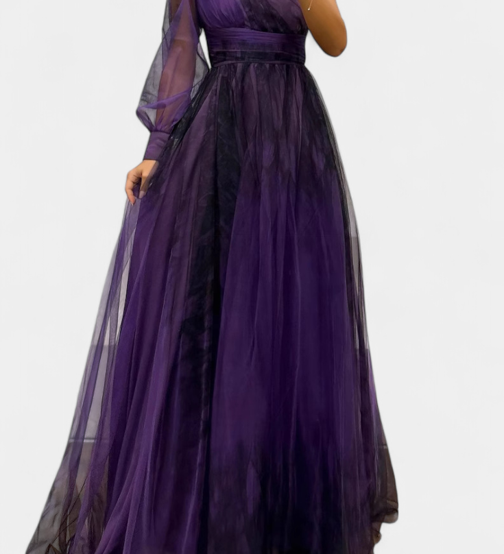 Natalia Maxi Vestido de Chiffon com Ombro Descoberto e Volume Rosa