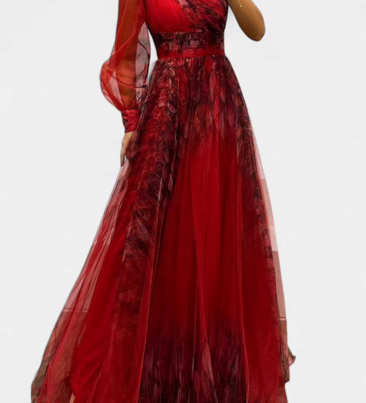 Natalia Maxi Vestido de Chiffon com Ombro Descoberto e Volume Rosa