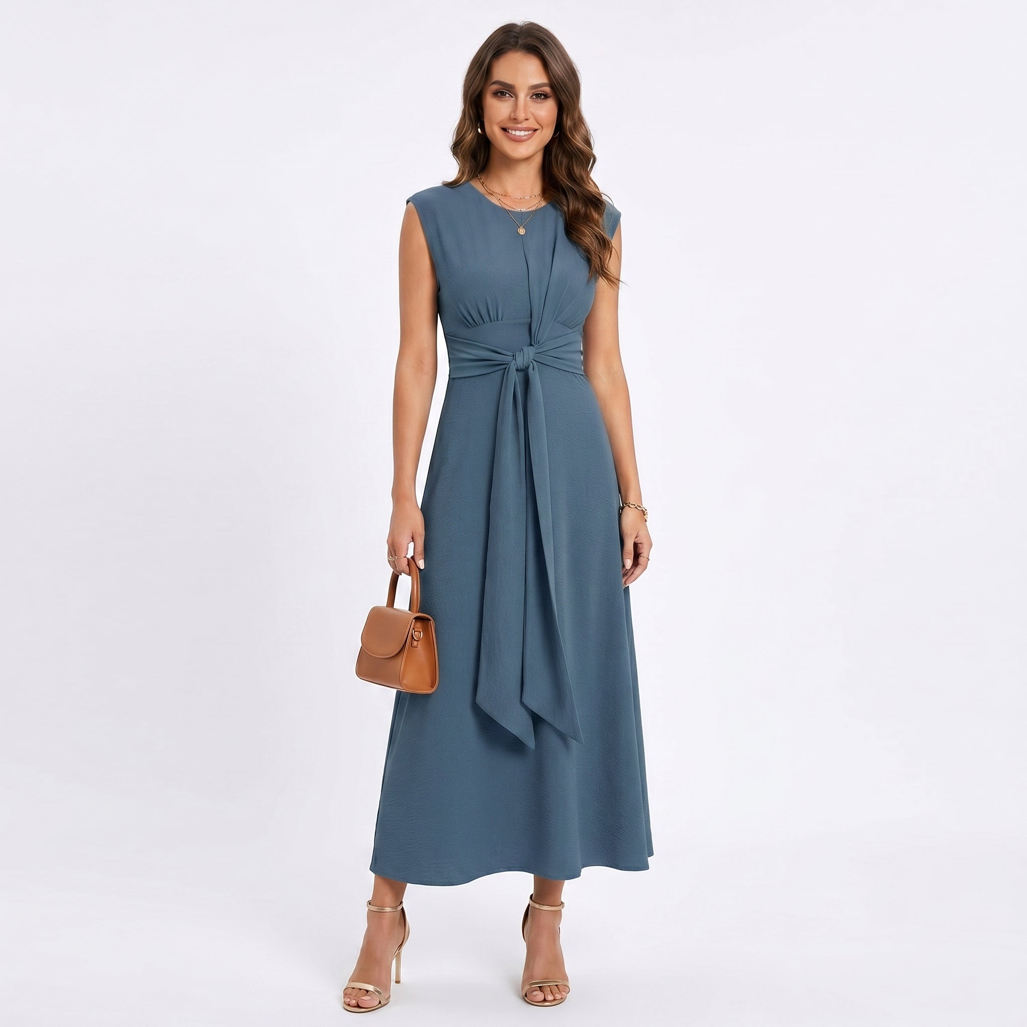Emilia - Vestido longo elegante sem mangas e decote redondo