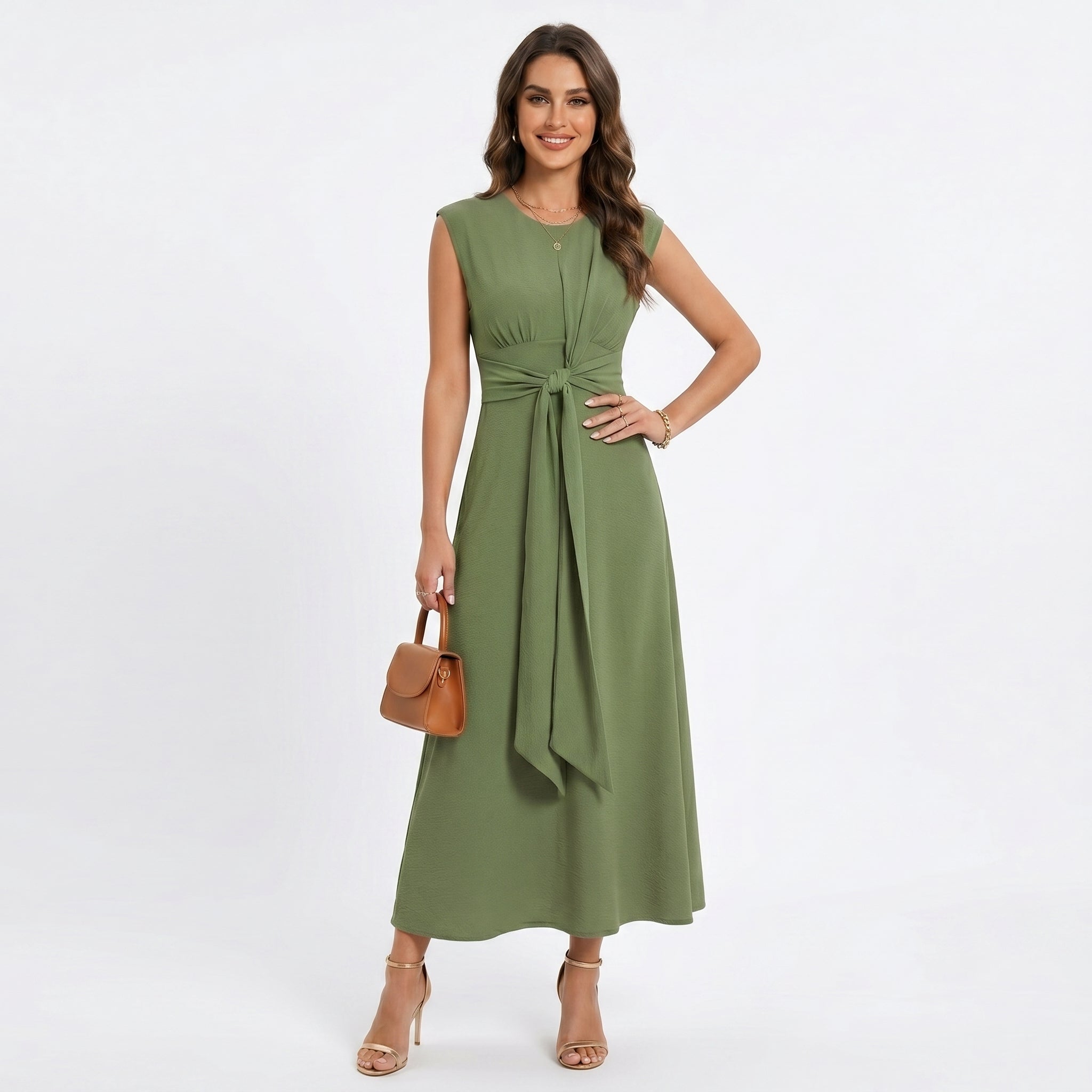 Emilia - Vestido longo elegante sem mangas e decote redondo
