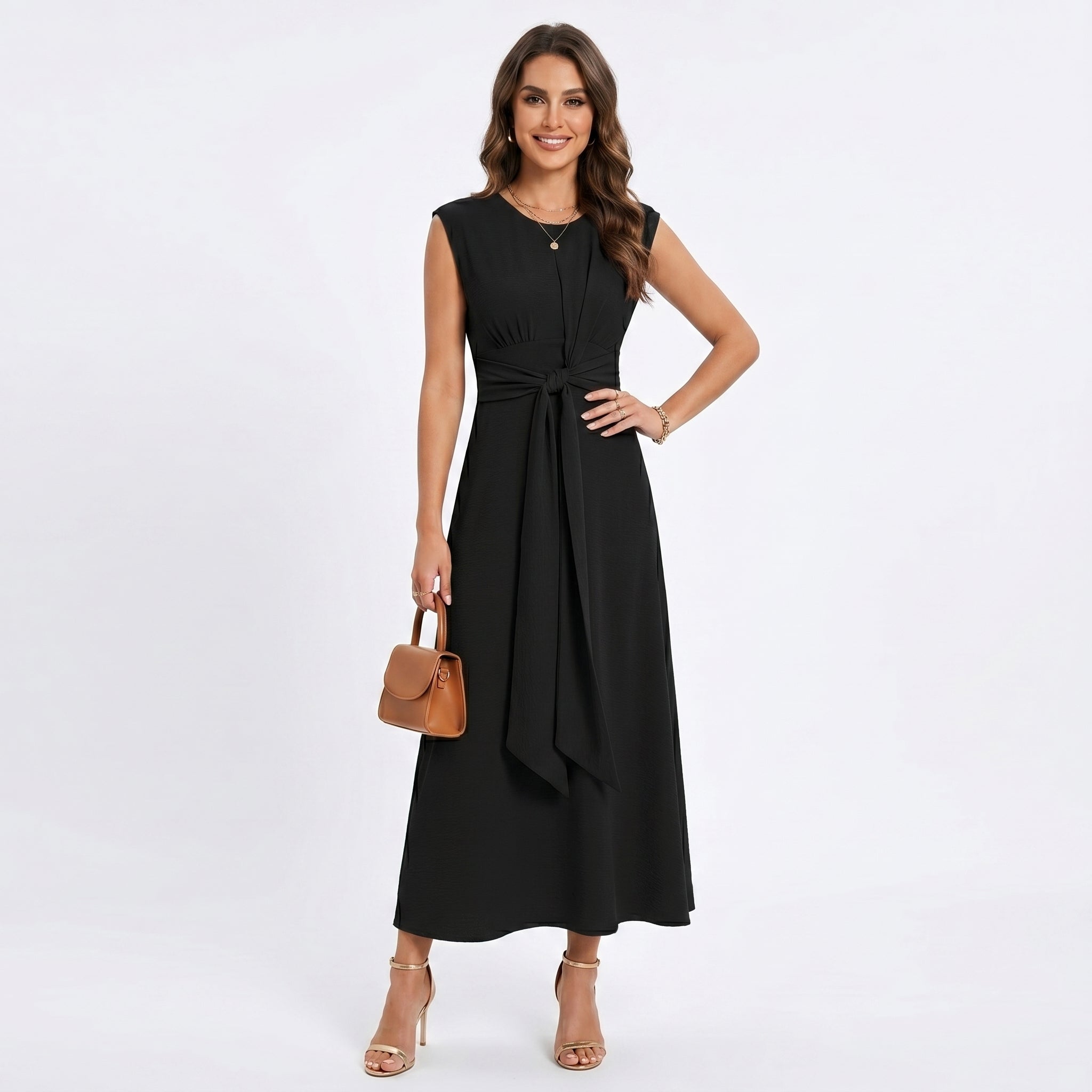 Emilia - Vestido longo elegante sem mangas e decote redondo