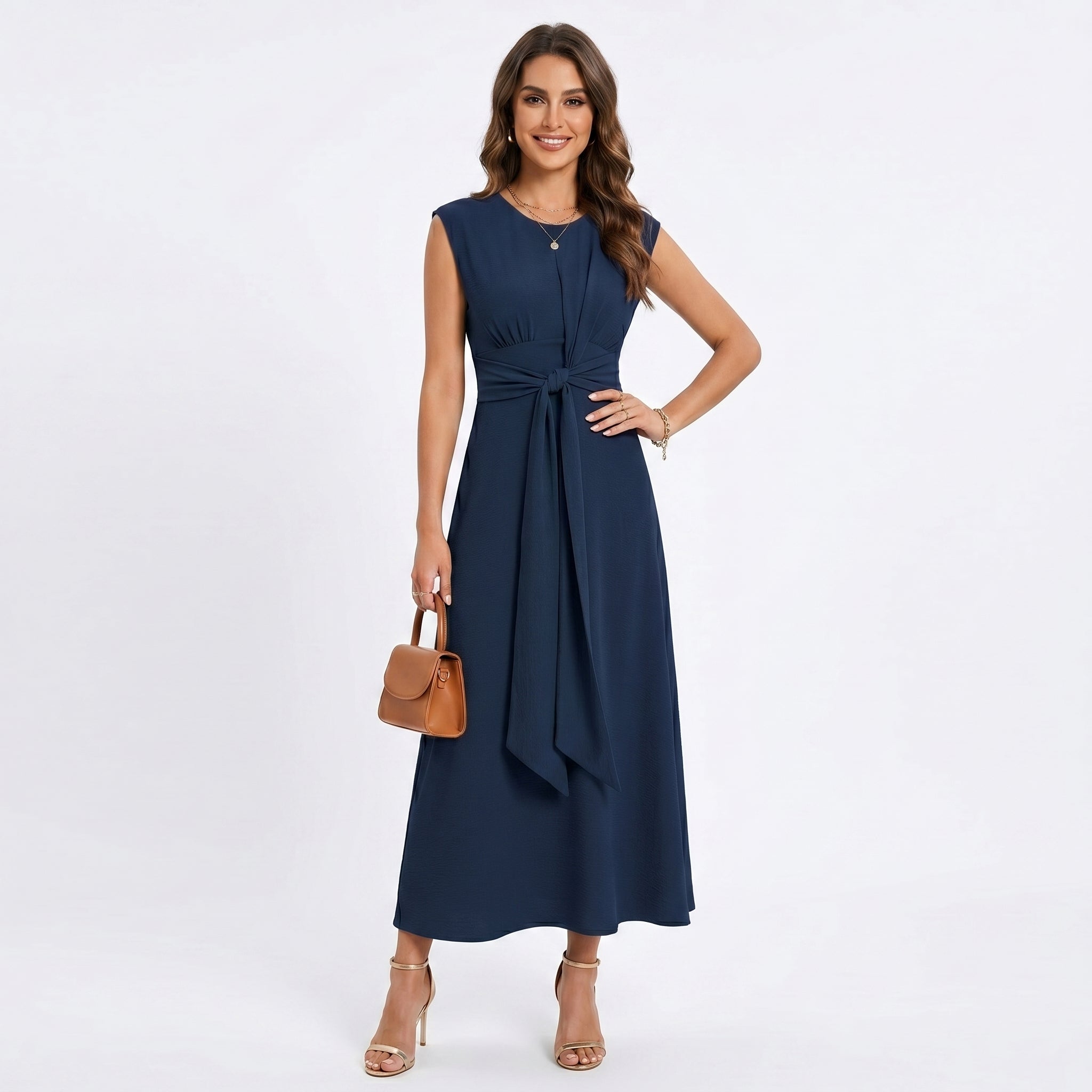 Emilia - Vestido longo elegante sem mangas e decote redondo