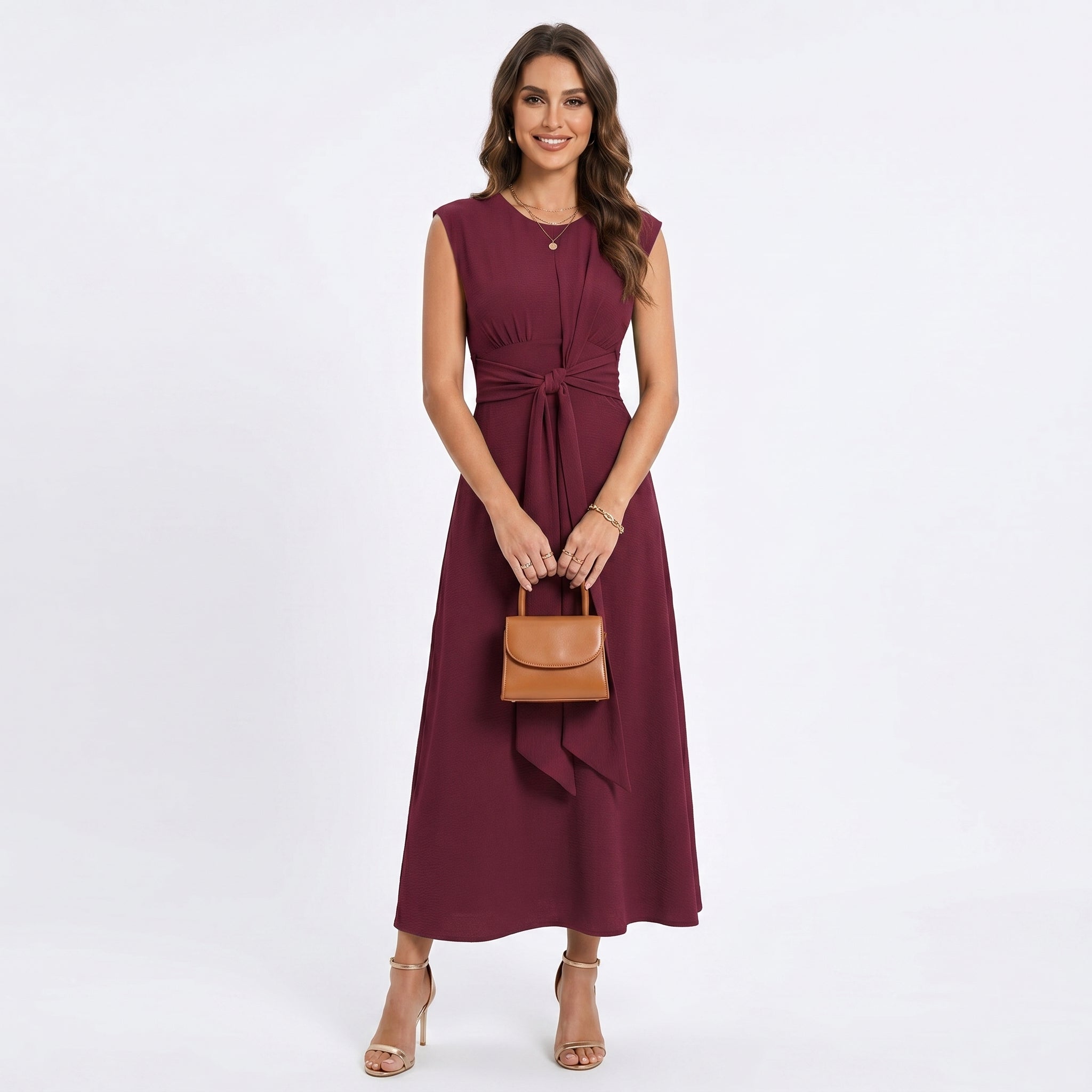 Emilia - Vestido longo elegante sem mangas e decote redondo