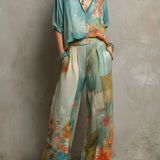 Chiara | Conjunto elegante com estampa floral e calças largas