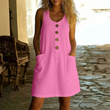 Robe Xana - Vestido de algodão-linho sem mangas e de cor sólida com decote em U para mulheres