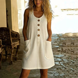 Robe Xana - Vestido de algodão-linho sem mangas e de cor sólida com decote em U para mulheres
