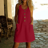 Robe Xana - Vestido de algodão-linho sem mangas e de cor sólida com decote em U para mulheres