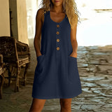 Robe Xana - Vestido de algodão-linho sem mangas e de cor sólida com decote em U para mulheres
