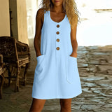 Robe Xana - Vestido de algodão-linho sem mangas e de cor sólida com decote em U para mulheres