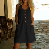 Robe Xana - Vestido de algodão-linho sem mangas e de cor sólida com decote em U para mulheres