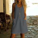 Robe Xana - Vestido de algodão-linho sem mangas e de cor sólida com decote em U para mulheres