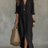 Soline | Vestido Longo Preto Botonado